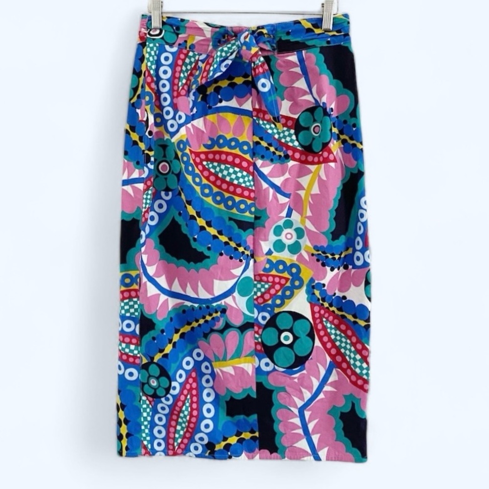 J Crew Tie-back Tulip Skirt Ratti Kaleidoscope Floral Multicolor EUC Size 4 - Picture 5 of 8